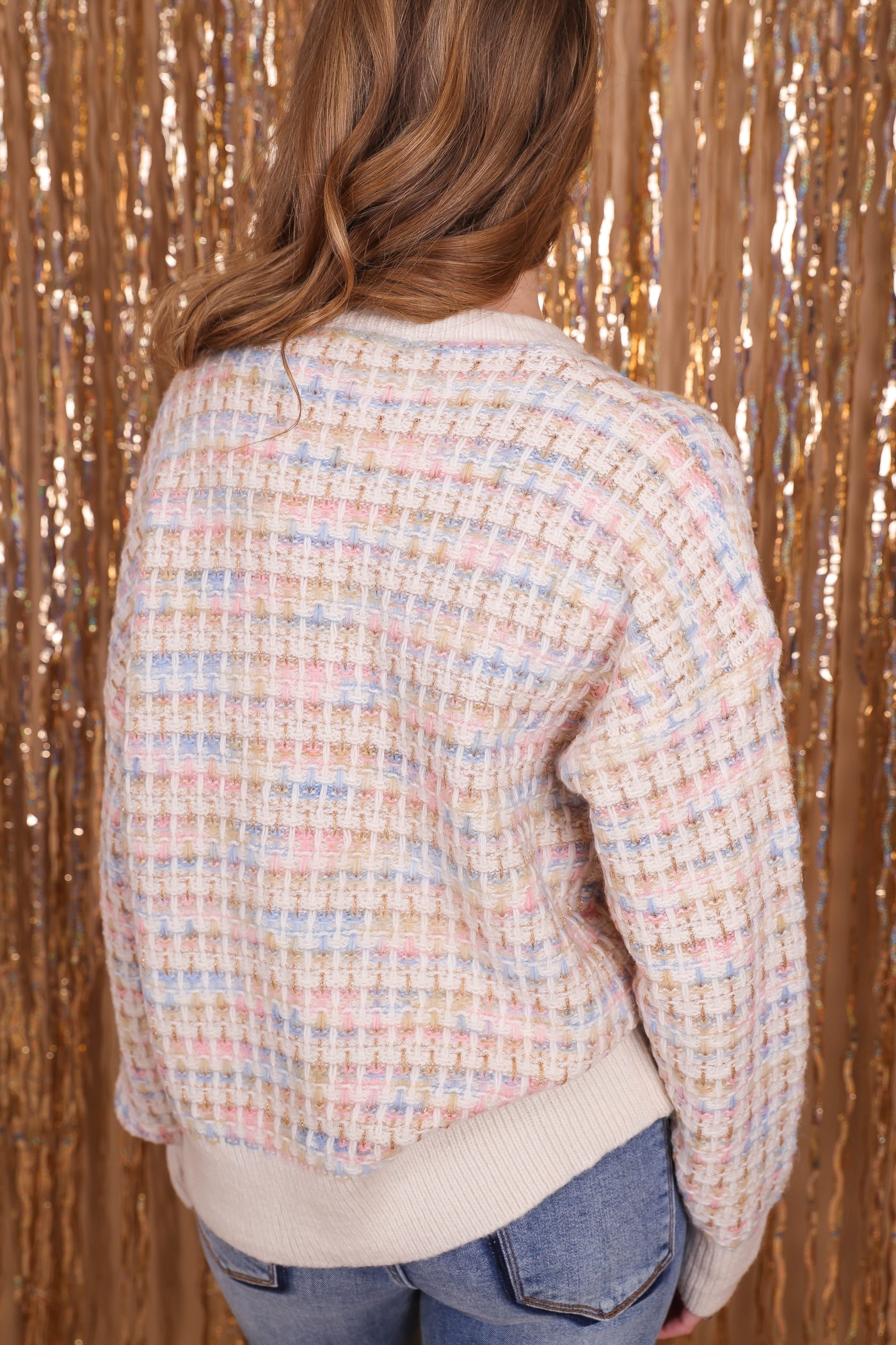 Women's Pastel Tweed Sweater- Women's Chic Tweed Sweater