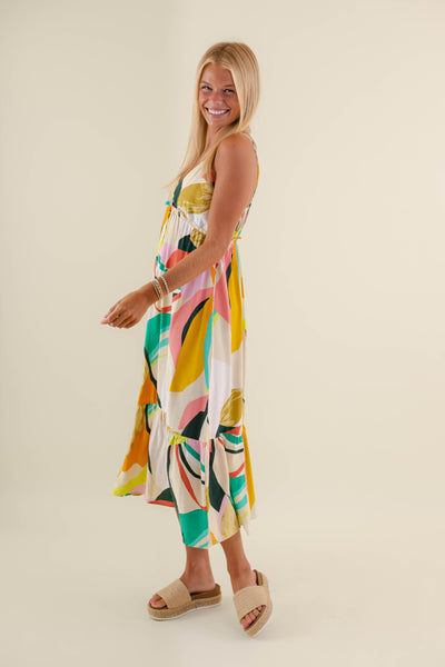 Women's Colorful Midi Dress- Women's Vacation Dresses- Summer Midi Dress