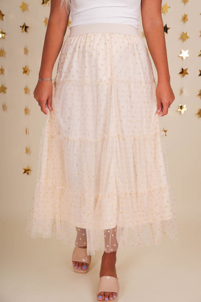 Women's Tulle Heart Skirt- Women's Midi Tulle Skirt- Gold Heart Skirt