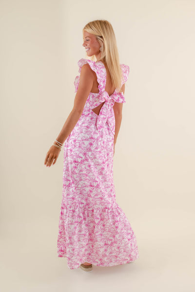 Tropical Print Dress- Pink Maxi Dress- Coastal Grandmother Dresses