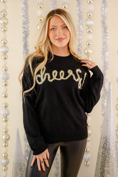 Women's Tinsel Christmas Sweater- Women's Cheers Sweater- Sparkle Queen Christmas Sweaters