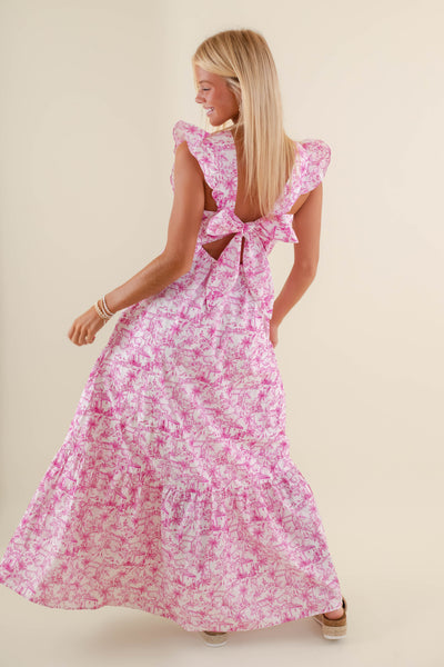 Tropical Print Dress- Pink Maxi Dress- Coastal Grandmother Dresses