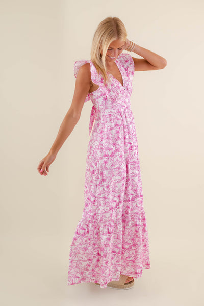 Tropical Print Dress- Pink Maxi Dress- Coastal Grandmother Dresses