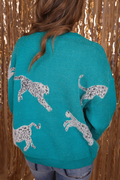 Women's Green Cheetah Sweater- Soft Cheetah Sweater- &Merci Cheetah Sweater