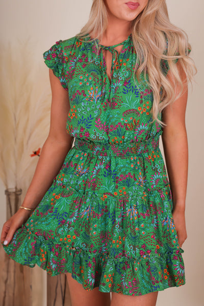 Women's Fall Dress- Green Floral Fall Dress- Women's Fall Dresses