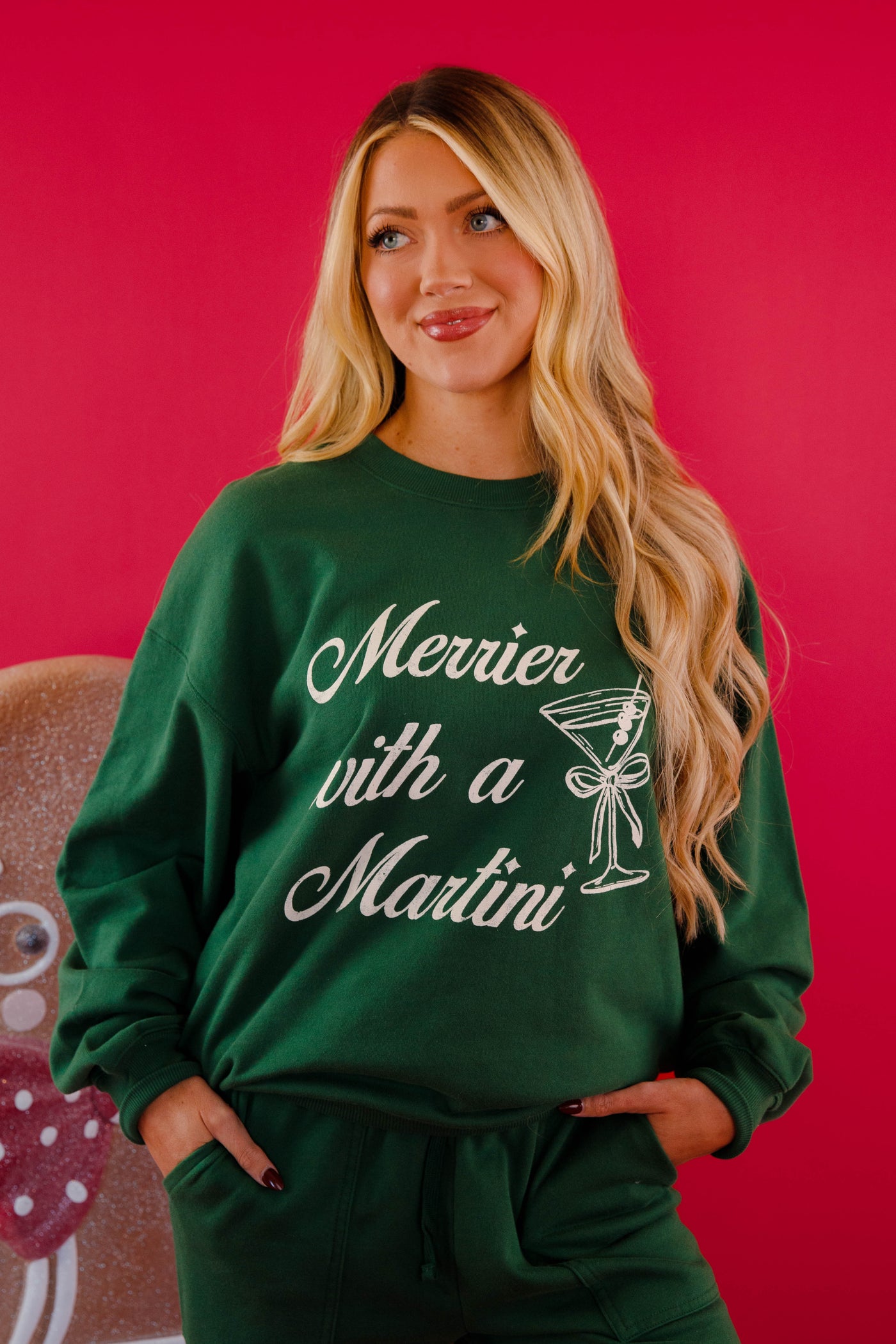 Merrier With A Martini Sweatshirt- Holiday Graphic Pullover- Tres Bien Martini Sweatshirt