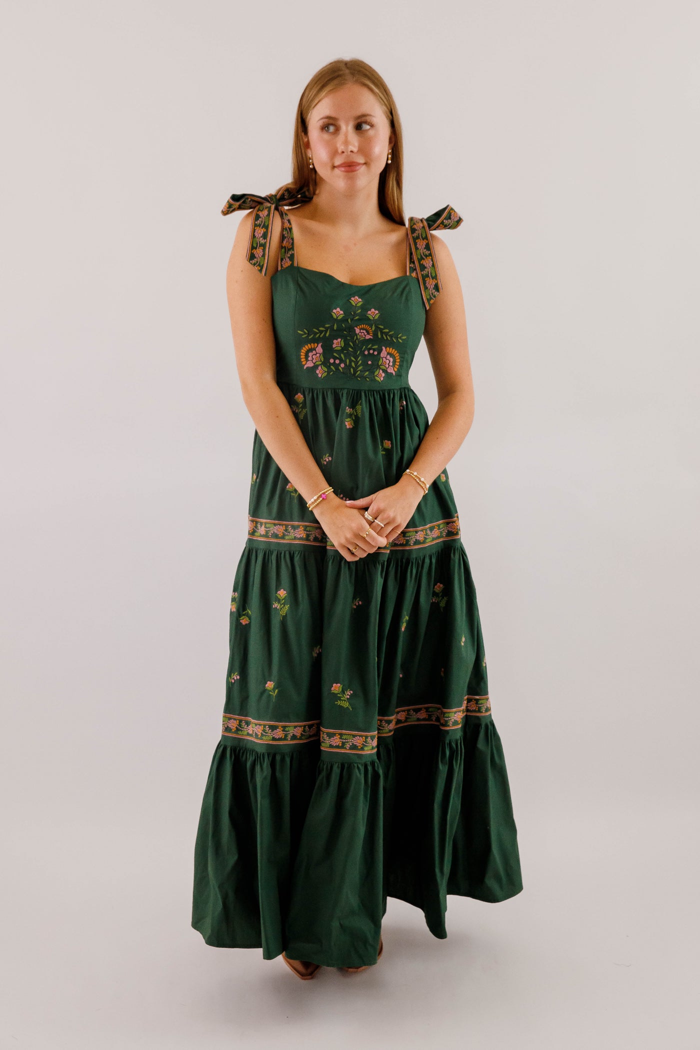 Hunter Green Embroidered Maxi- Women's Boho Style Dresses- Mable Maxi Dress