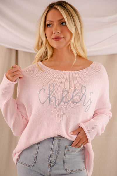 Women's Blush Knit Sweater, Cheers Knit Sweater, Miracle Brand Sweater