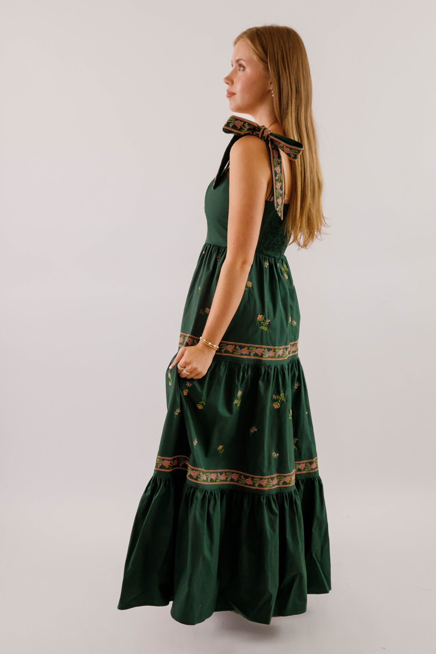 Hunter Green Embroidered Maxi- Women's Boho Style Dresses- Mable Maxi Dress