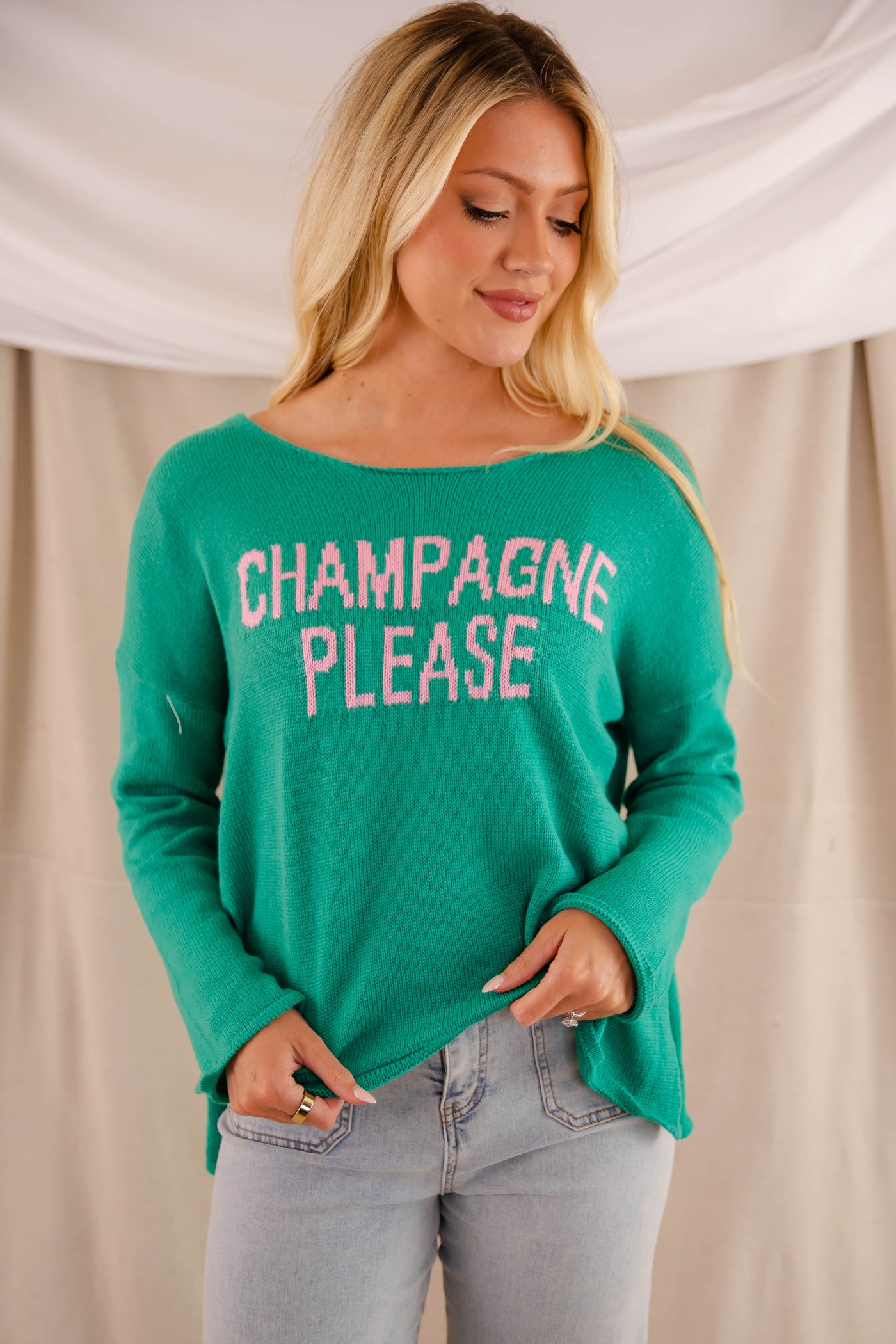 Champagne Please Knit Sweater- Women's Champagne Pullover