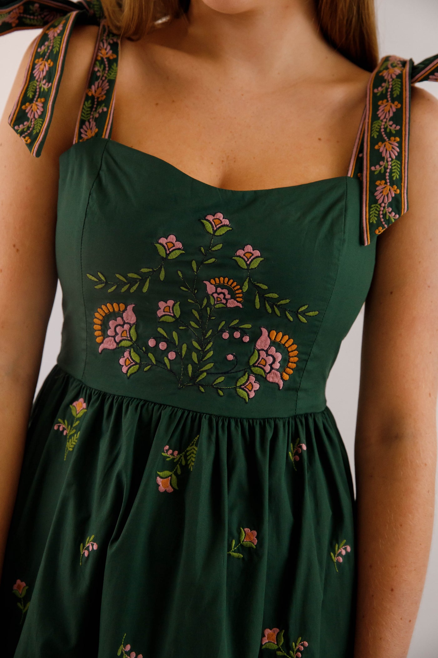 Hunter Green Embroidered Maxi- Women's Boho Style Dresses- Mable Maxi Dress