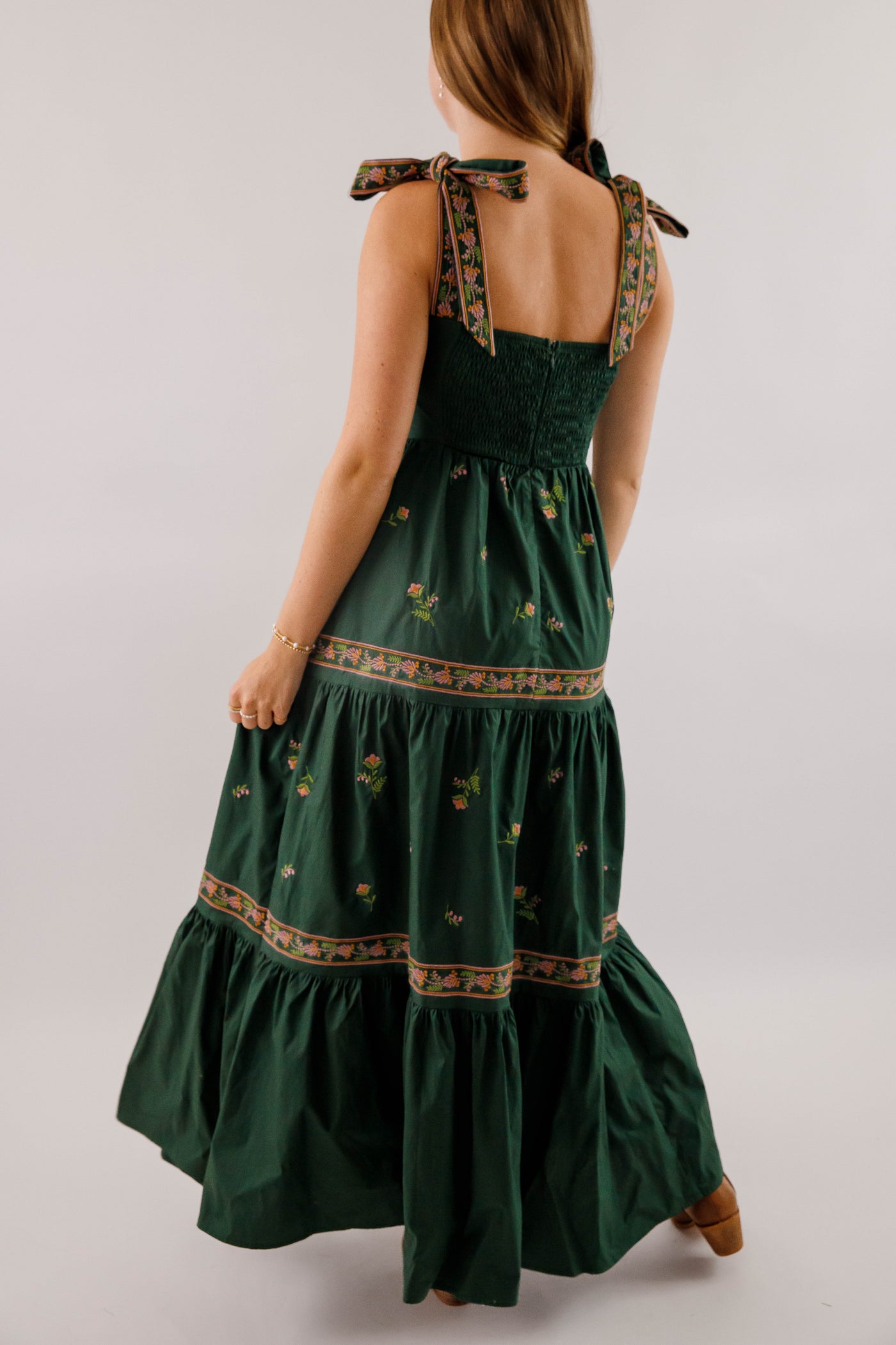 Hunter Green Embroidered Maxi- Women's Boho Style Dresses- Mable Maxi Dress