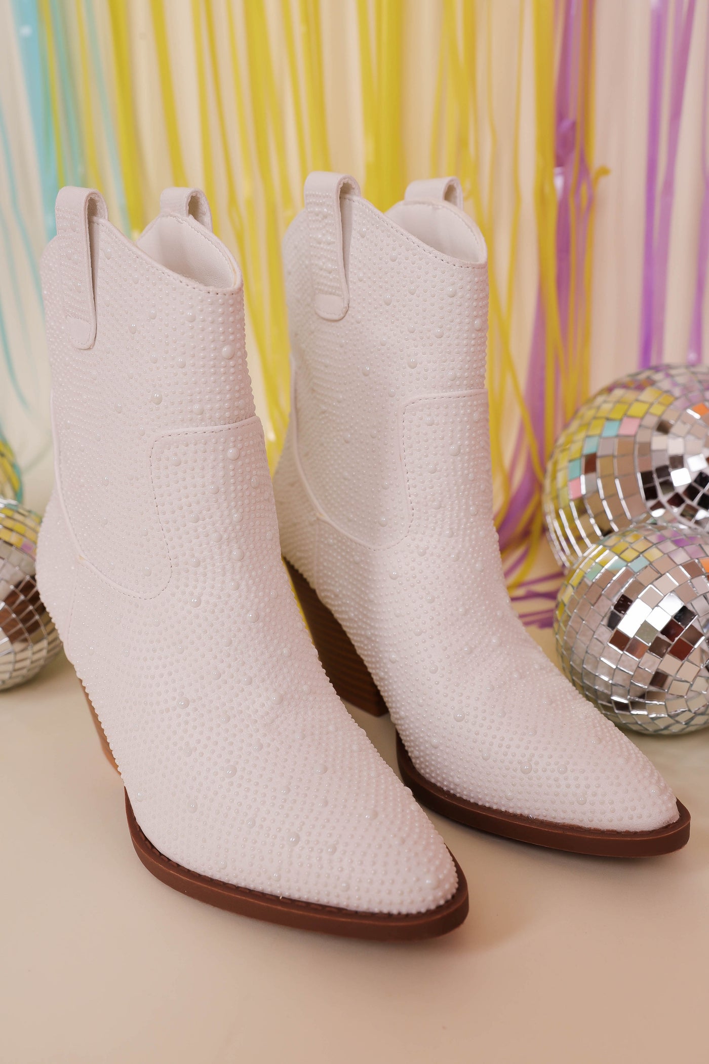 Pearl Western Booties- White Rhinestone Boots- Women's White Pearl Western Boot