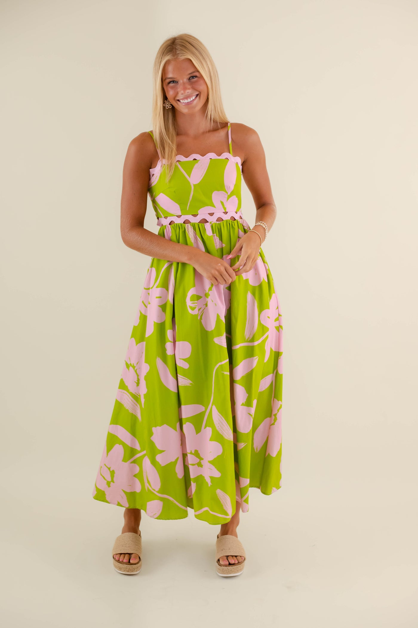 Women's Pink And Green Maxi Dress- Women's Preppy Dresses- PeachLove Maxi Dress