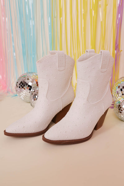 Pearl Western Booties- White Rhinestone Boots- Women's White Pearl Western Boot