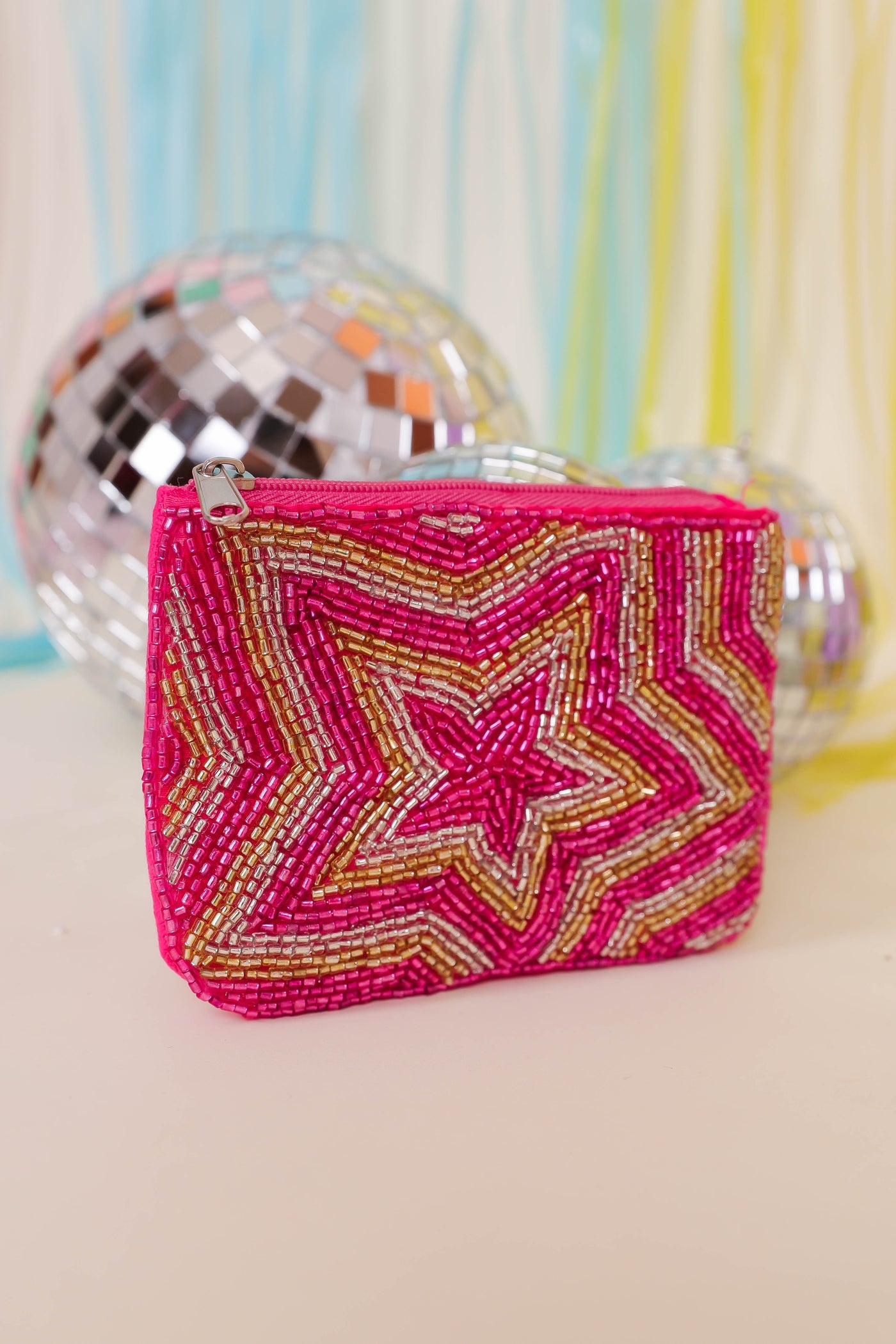 Cute Beaded Coin Purse- Cute Credit Card Holder- Pink Star Beaded Coin Purse