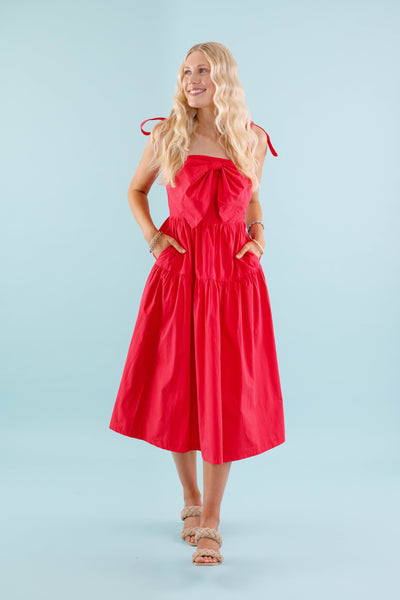 Women's Red Bow Maxi Dress- Boutique Red Dress- &Merci Bow Dress