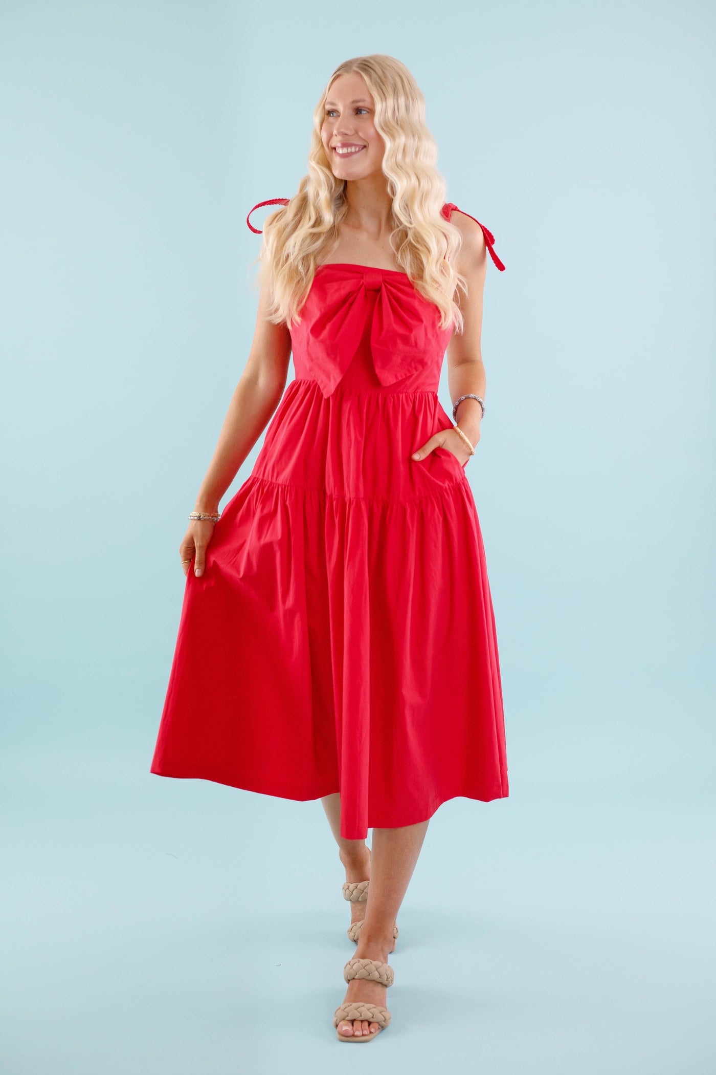 Women's Red Bow Maxi Dress- Boutique Red Dress- &Merci Bow Dress