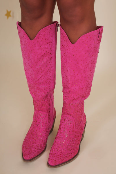 Hot Pink Tall Western Boots- Pink Rhinestone Boots- Pierre Dumas Hot Pink Boots