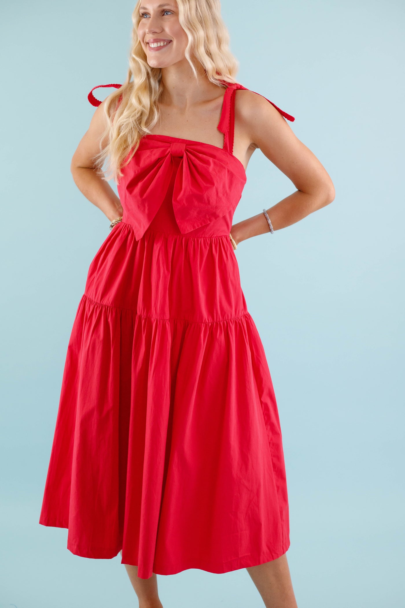 Women's Red Bow Maxi Dress- Boutique Red Dress- &Merci Bow Dress