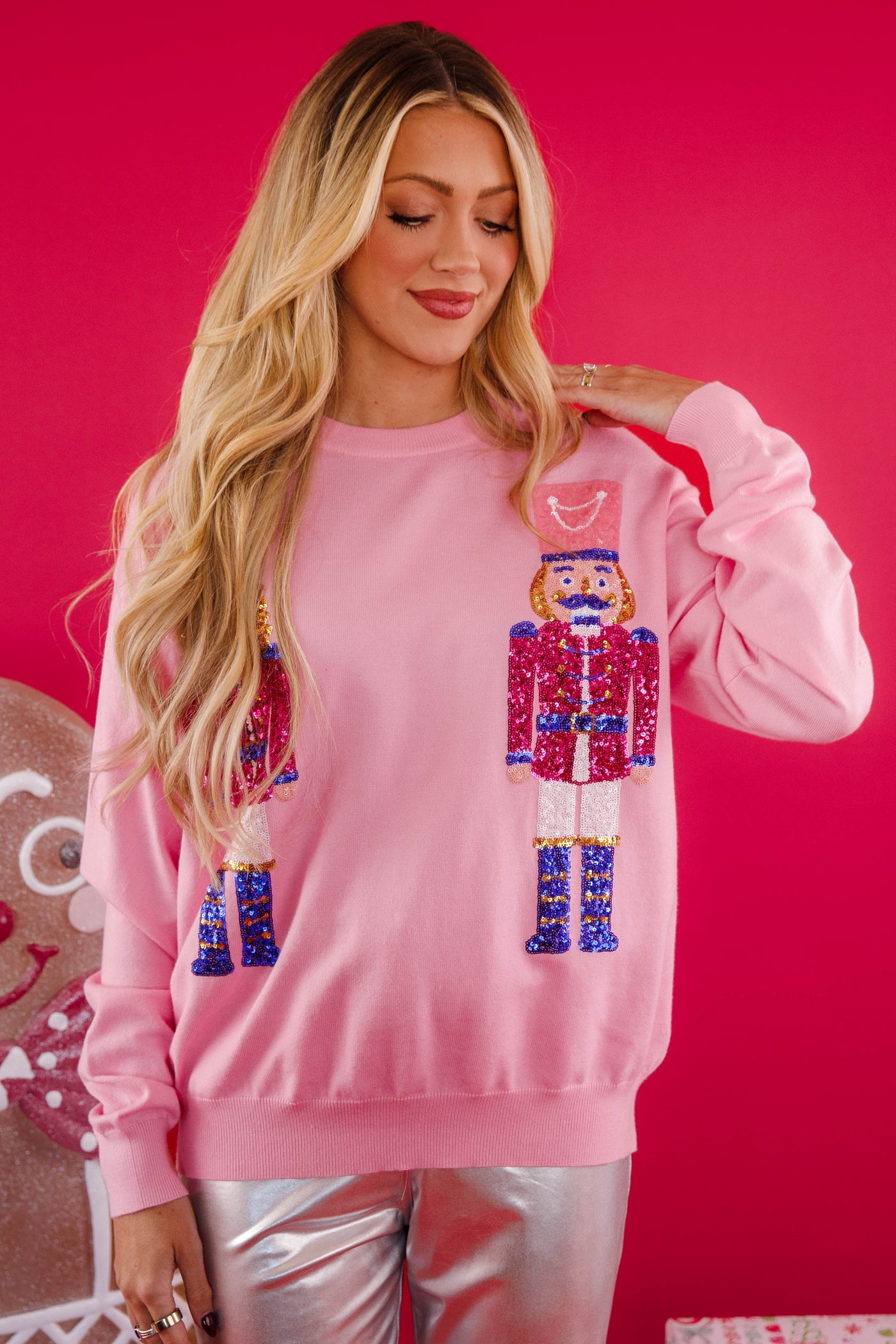 Sequin Nutcracker Sweater- Women's Sequin Christmas Sweater- PeachLove Christmas Tops