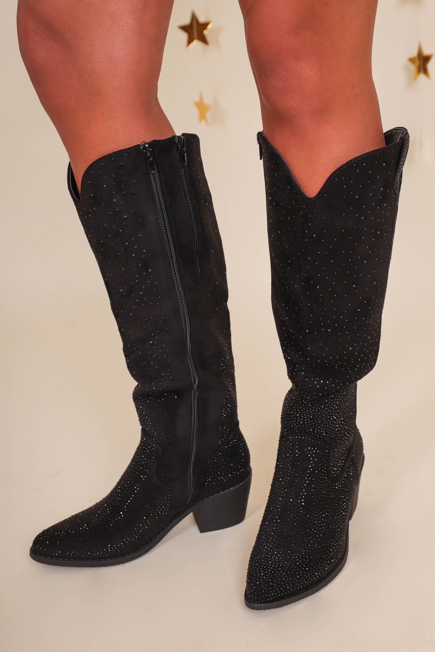  Black Tall Western Boots- Black Rhinestone Boots- Pierre Dumas Black Boots