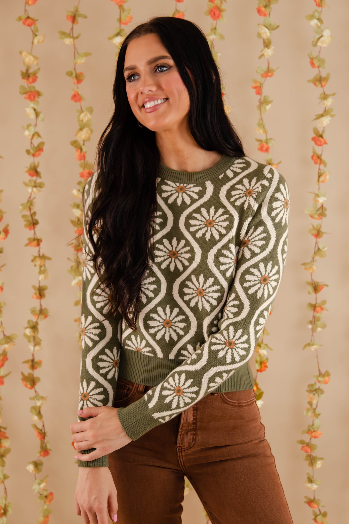 Floral Print Winter Sweater- Women's Preppy Sweaters- &Merci Flower Sweater