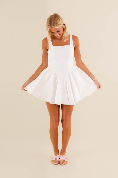 Flirty White Mini Dress- Women's Corset Dress- Short White Dress