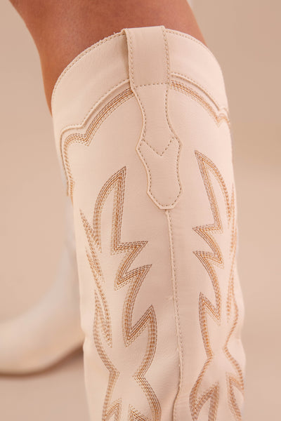 Ivory Tall Cowboy Boots- Ivory Western Boots- High Quality Faux Leather Boots- Miim Boots