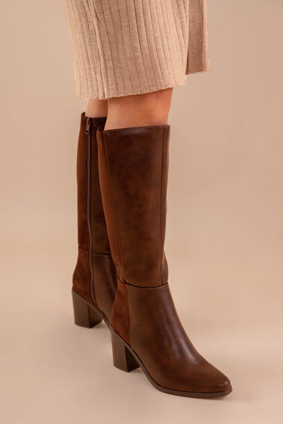 Women's Knee High Brown Boots- Women's Tall Pointed Toe Boot- Soda Study-S Boot