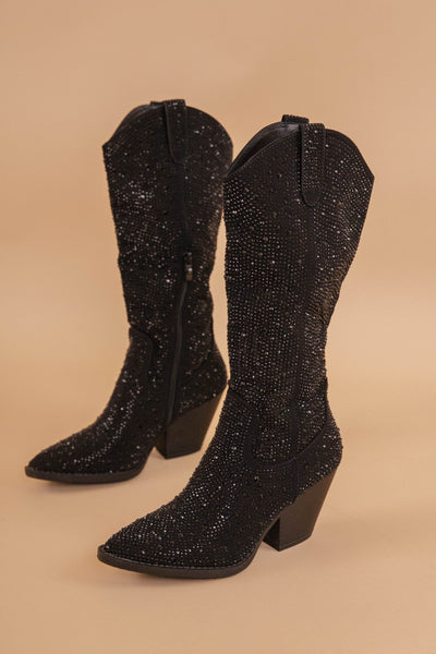 Black Rhinestone Boots- Western Style Rhinestone Boots- Tall Rhinestone Boots