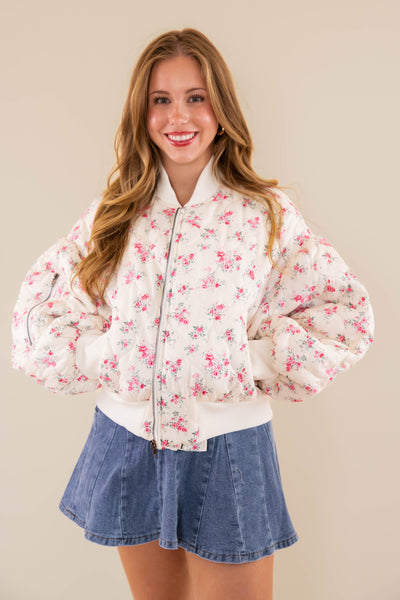 Floral Bomber Jacket- Quilted Floral Jacket- Mable Quilted Jacket