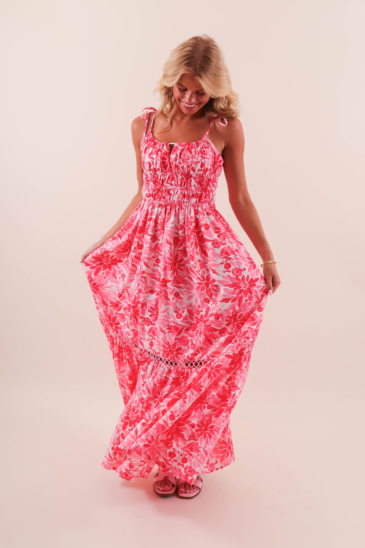 Coral Floral Maxi Dress - Floral Beach Dress