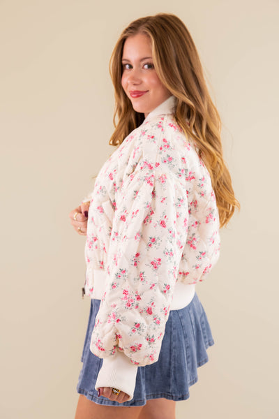 Floral Bomber Jacket- Quilted Floral Jacket- Mable Quilted Jacket
