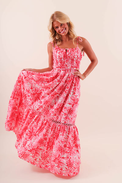 Coral Floral Maxi Dress - Floral Beach Dress