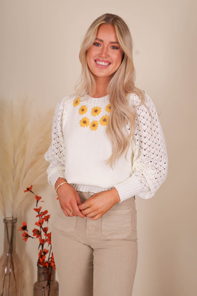 Women's Daisy Sweater- Women's Embroidered Flower Sweater- Women's Preppy Sweaters