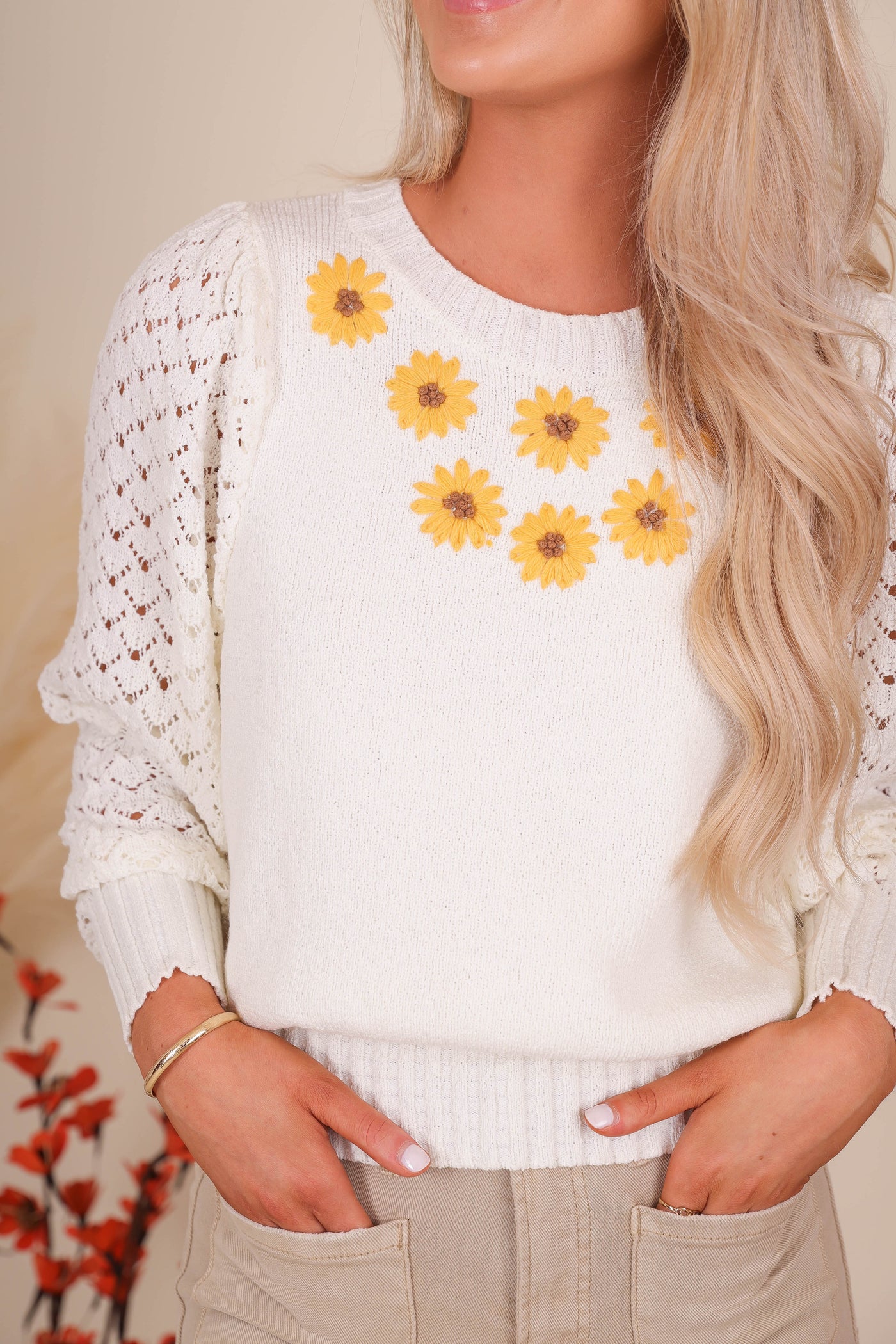 Women's Daisy Sweater- Women's Embroidered Flower Sweater- Women's Preppy Sweaters