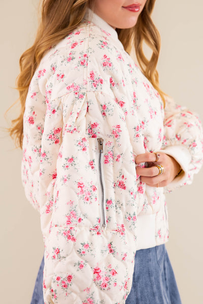Floral Bomber Jacket- Quilted Floral Jacket- Mable Quilted Jacket