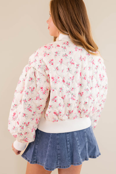Floral Bomber Jacket- Quilted Floral Jacket- Mable Quilted Jacket