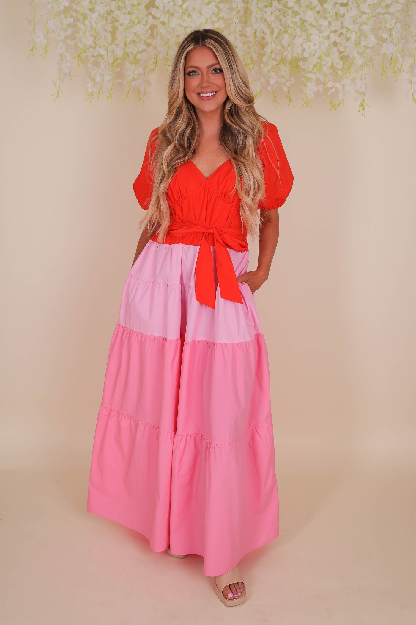 Women's Statement Maxi Dress- Pink and Red Maxi- Ces Femme Maxi Dress