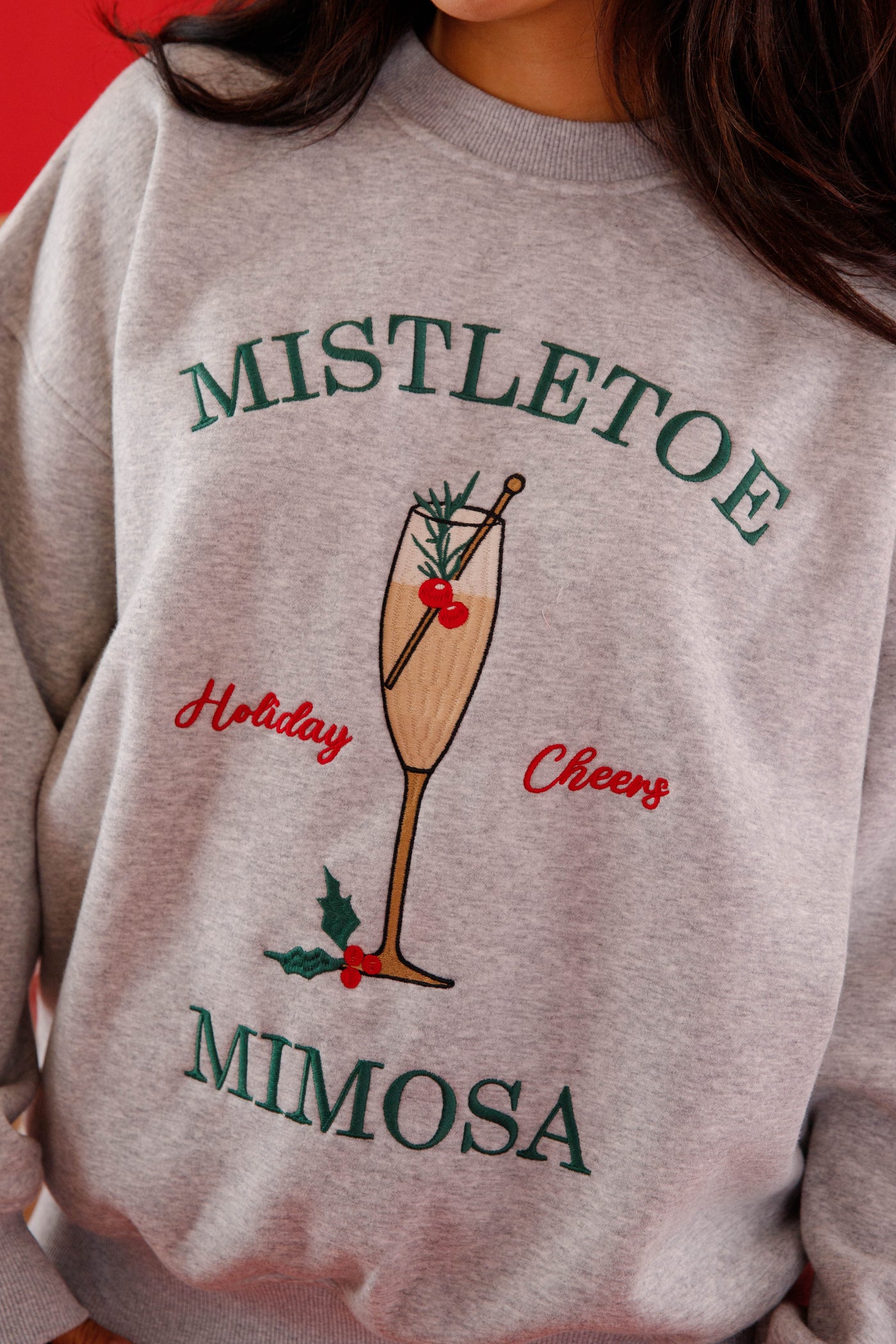 Mistletoe Mimosa Sweatshirt- Festive Holiday Sweatshirt- Lelis Christmas Embroidered Sweatshirt
