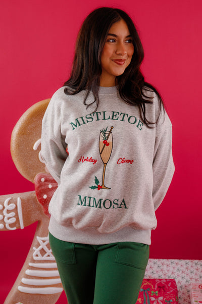 Mistletoe Mimosa Sweatshirt- Festive Holiday Sweatshirt- Lelis Christmas Embroidered Sweatshirt