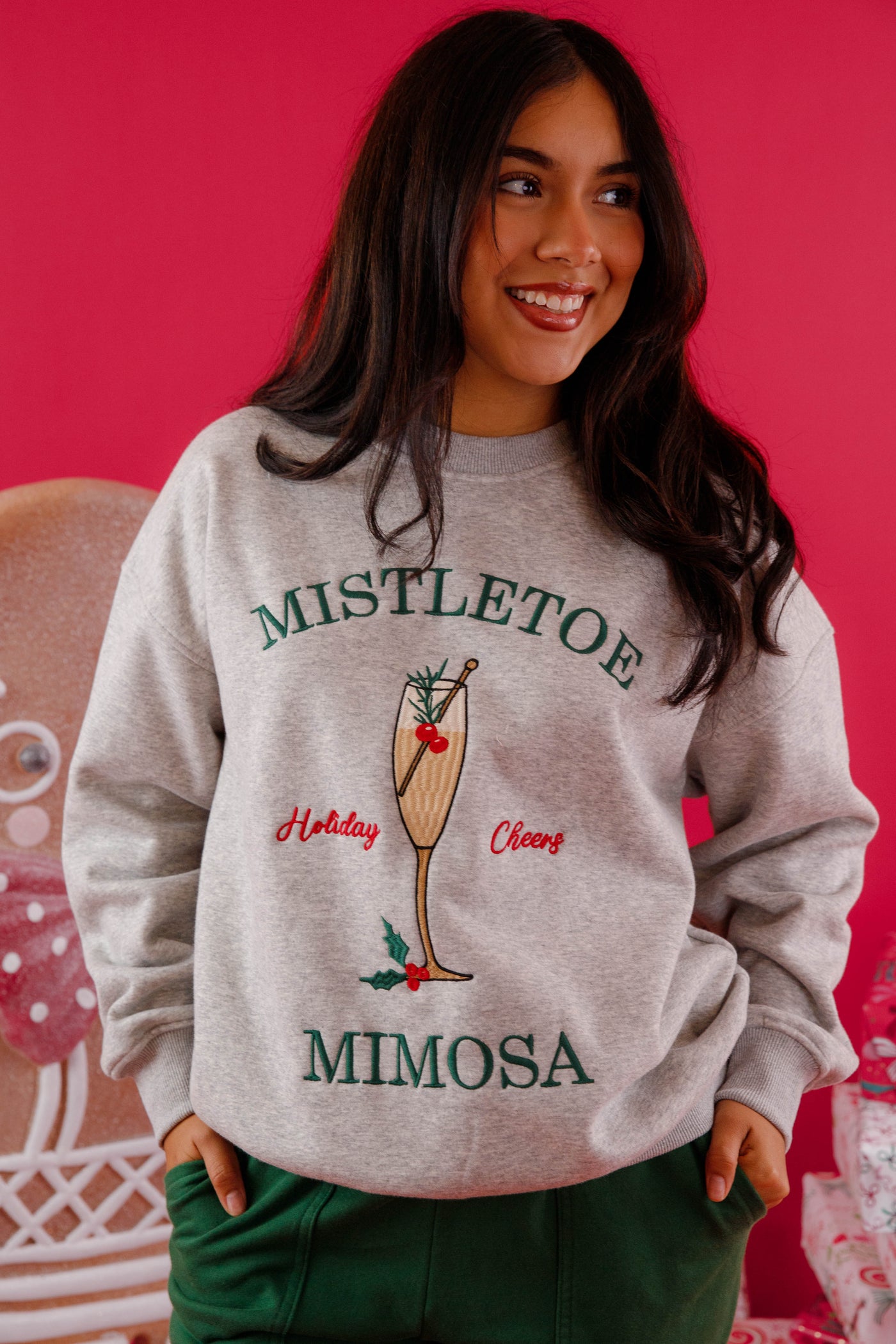 Mistletoe Mimosa Sweatshirt- Festive Holiday Sweatshirt- Lelis Christmas Embroidered Sweatshirt