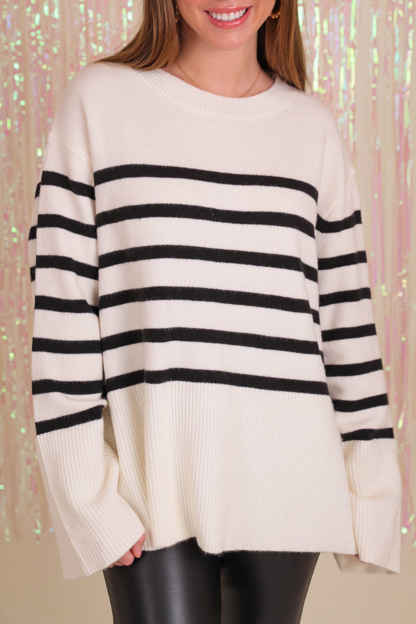 Women's Black Stripe Sweater- Women's White Stripe Sweater- Women's Oversized Stripe Sweater