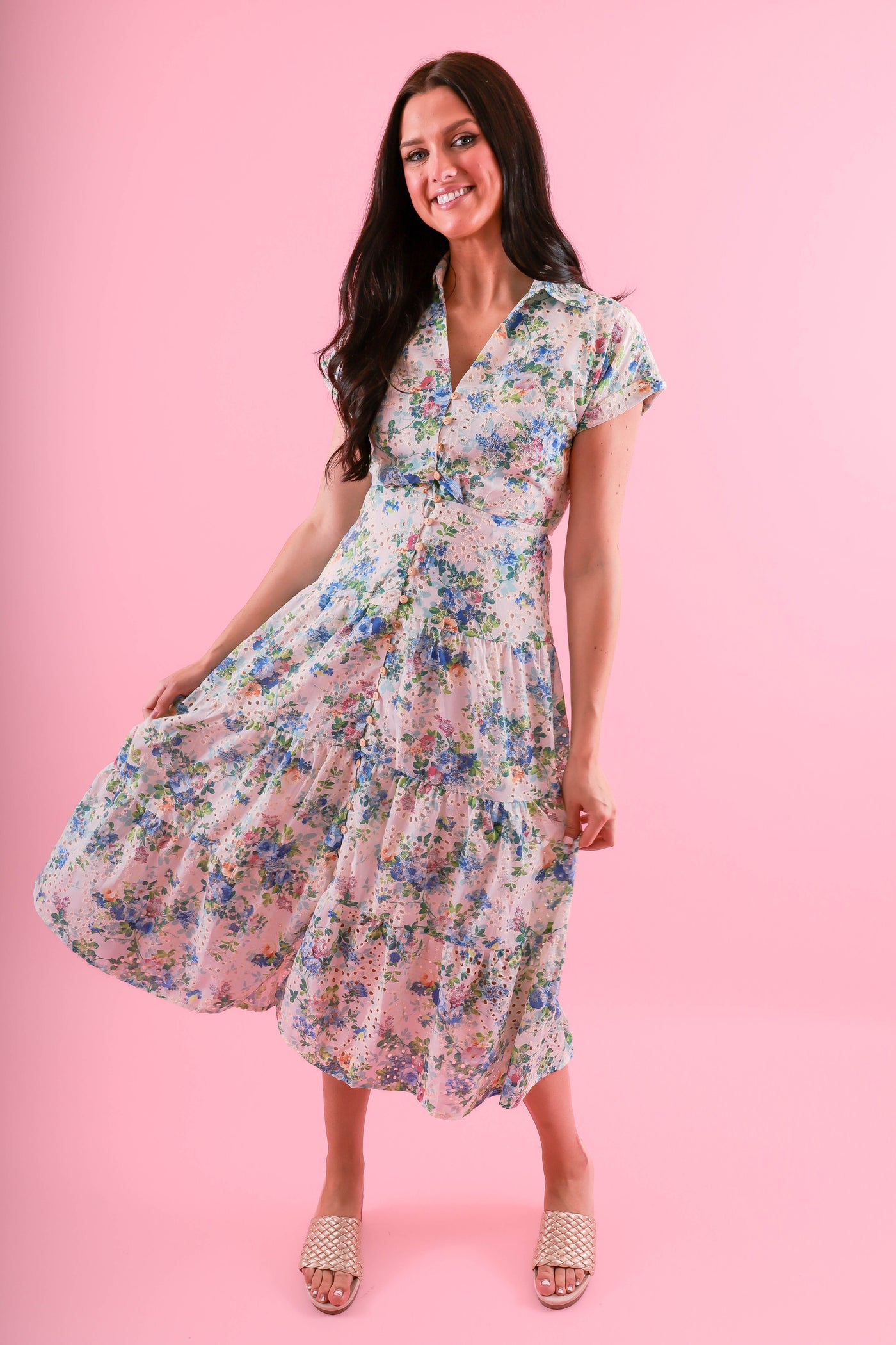 Button Down Floral Midi Dress- Women's Midi Dress by Fate