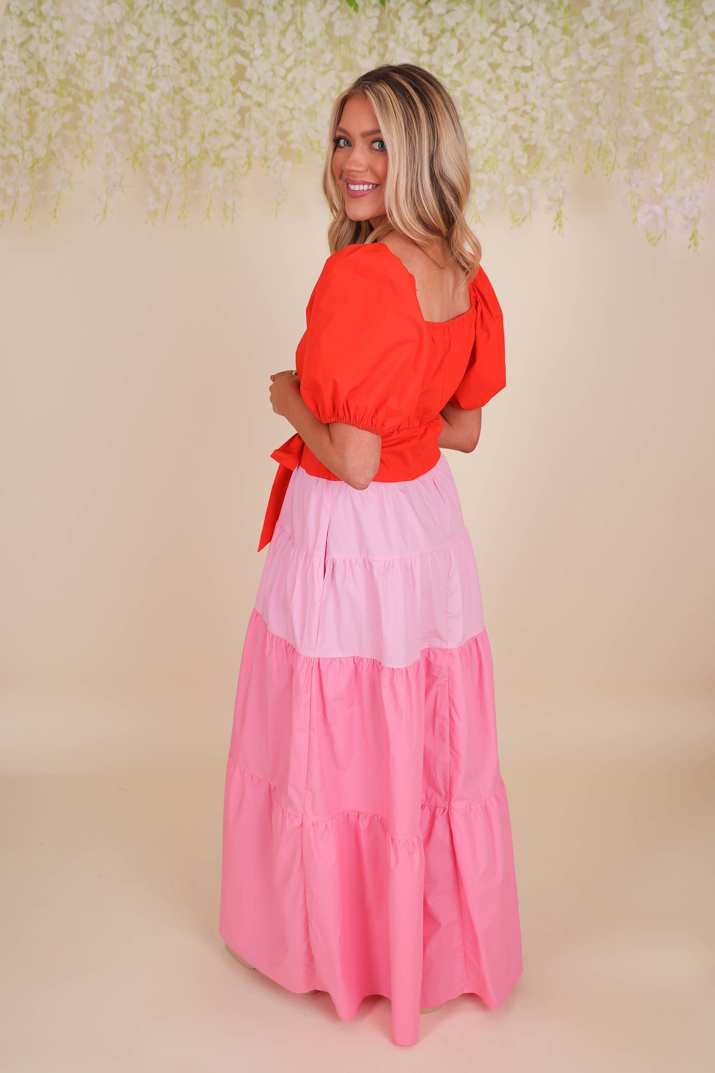 Women's Statement Maxi Dress- Pink and Red Maxi- Ces Femme Maxi Dress