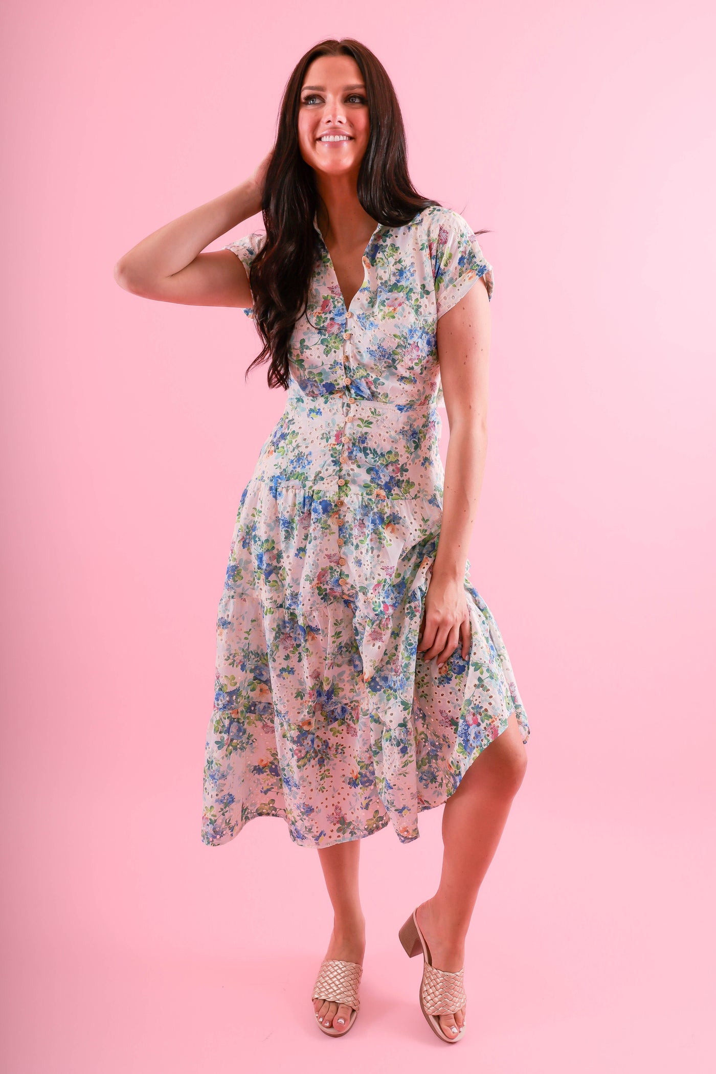 Button Down Floral Midi Dress- Women's Midi Dress by Fate