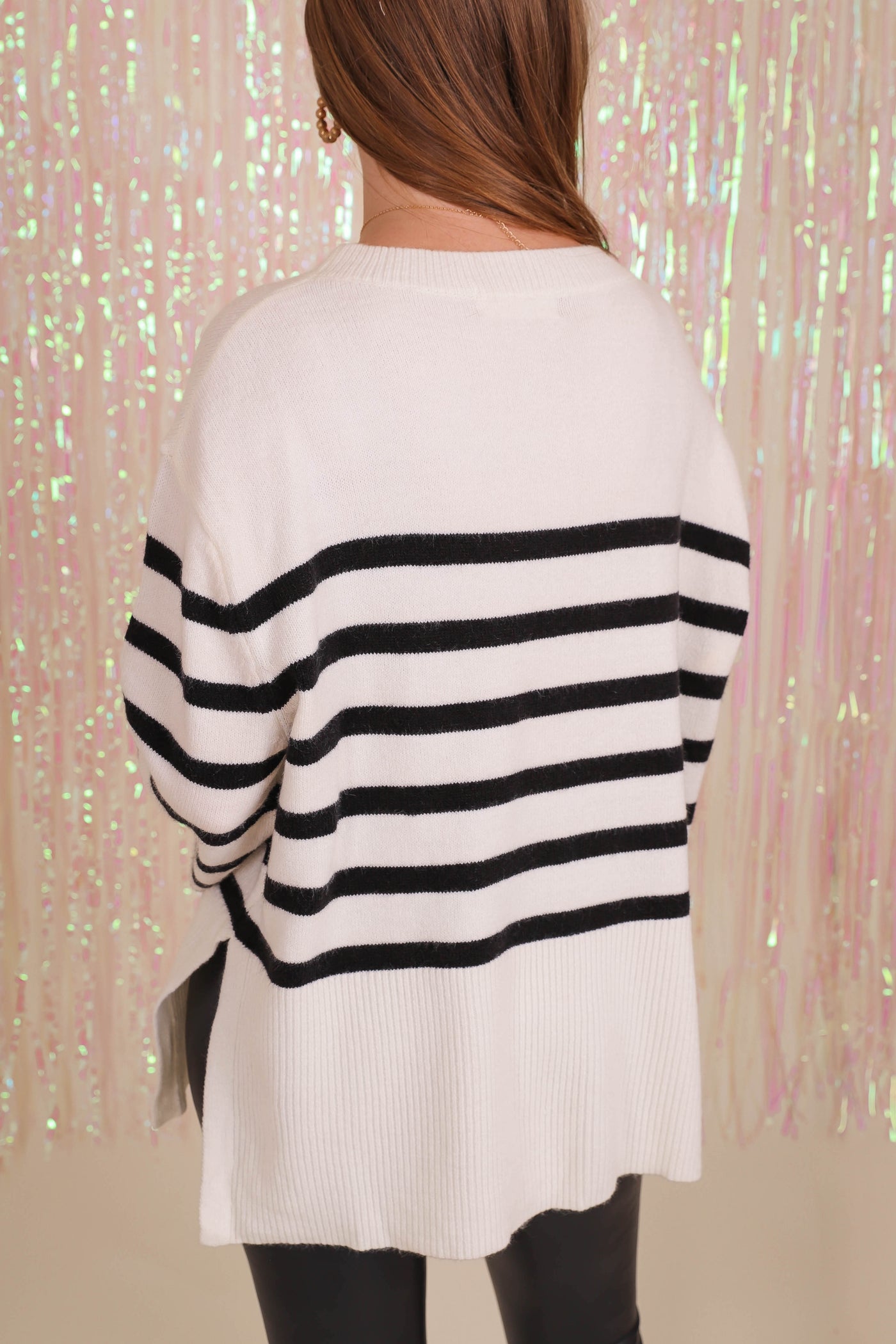 Women's Black Stripe Sweater- Women's White Stripe Sweater- Women's Oversized Stripe Sweater