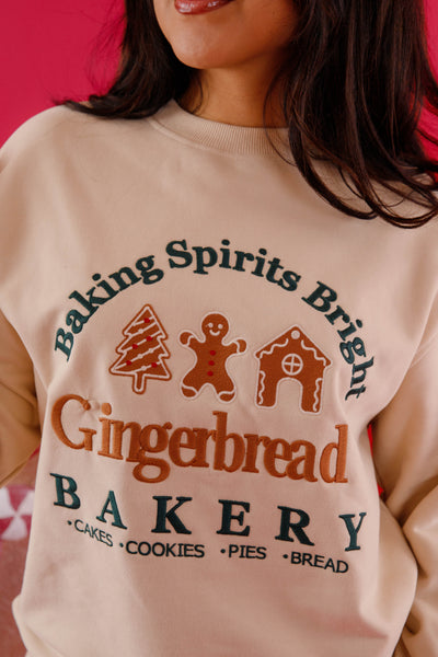 Baking Spirits Bright Gingerbread Sweatshirt- Festive Christmas Baking Sweatshirt- Lelis Gingerbread Embroidered Sweatshirt