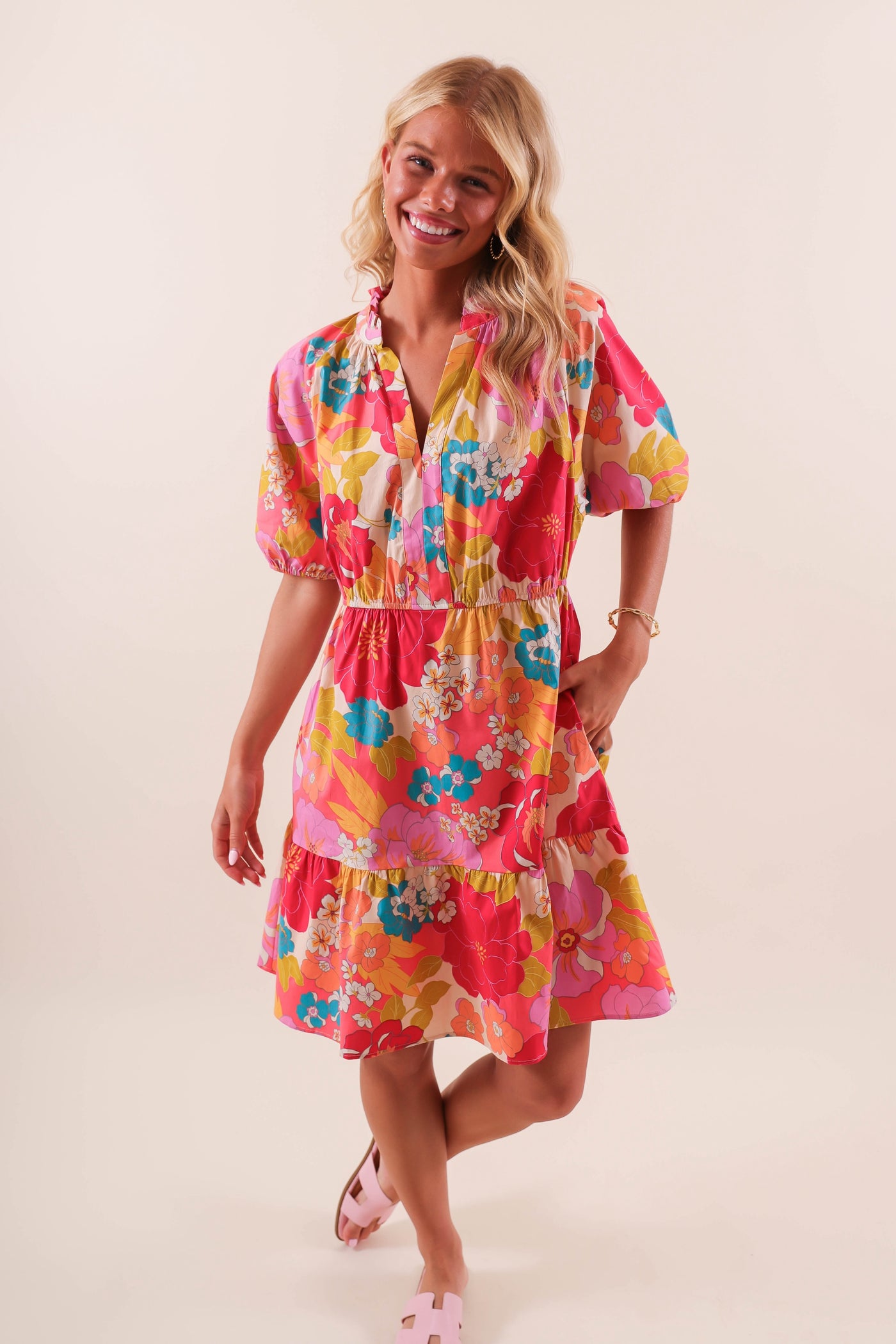 FLORAL PRINTED COTTON POPLIN DRESS- WOMEN'S COLORFUL PRINT DRESS